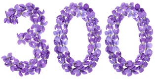 Numeral árabe 300, três cem, das flores da viola, isolat fotografia de stock royalty free Numeral árabe 300, três cem, das flores da viola, isolat fotografia de stock royalty free