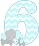 Numero 6 con l'elefante sveglio ed il piccolo elefante del bambino Fotografie Stock Libere da Diritti Numero 6 con l'elefante sveglio ed il piccolo elefante del bambino Fotografie Stock Libere da Diritti