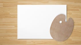 Nuova tavolozza di legno, isolata su Libro Bianco sulla tavola di legno fotografia stock libera da diritti Nuova tavolozza di legno, isolata su Libro Bianco sulla tavola di legno fotografia stock libera da diritti