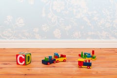 Nursery Room With Blue Vintage Wall Paper And Toys Stock Images Nursery Room With Blue Vintage Wall Paper And Toys Stock Images