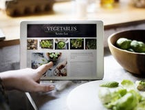 Nutrition facts of fresh vegetable on digital tablet stock photography Nutrition facts of fresh vegetable on digital tablet stock photography