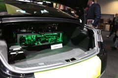 NVIDIA Jedzie instalacji w bagażniku przy CES 2019 zdjęcia stock NVIDIA Jedzie instalacji w bagażniku przy CES 2019 zdjęcia stock