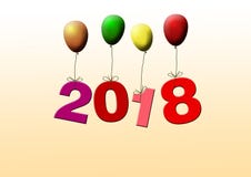 Nya år daterar 2018 som flyger med färgrika ballonger royaltyfri illustrationer Nya år daterar 2018 som flyger med färgrika ballonger royaltyfri illustrationer
