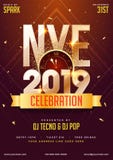 NYE (New Year Eve) 2019 Party Celebration template design with t. Ime and venue details royalty free illustration NYE (New Year Eve) 2019 Party Celebration template design with t. Ime and venue details royalty free illustration