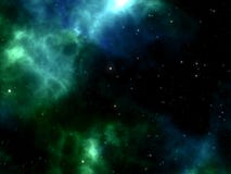 Nébuleuse bleue et verte avec des étoiles brillant par l'espace en cosmos Image libre de droits Nébuleuse bleue et verte avec des étoiles brillant par l'espace en cosmos Image libre de droits