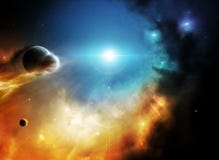 Nébuleuse lointaine d'imagination d'espace lointain avec des planètes illustration stock Nébuleuse lointaine d'imagination d'espace lointain avec des planètes illustration stock
