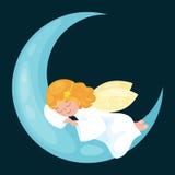 O anjo do voo do feriado do Natal com asas dorme na lua como o símbolo no vetor da religião cristã ou do ano novo Fotografia de Stock Royalty Free O anjo do voo do feriado do Natal com asas dorme na lua como o símbolo no vetor da religião cristã ou do ano novo Fotografia de Stock Royalty Free