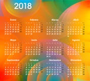 O calendário espanhol para 2018 no sumário circunda o fundo ilustração stock O calendário espanhol para 2018 no sumário circunda o fundo ilustração stock