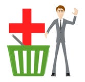 o caráter 3d, o homem, a cesta e a cruz vermelha assinam-no dentro ilustração stock o caráter 3d, o homem, a cesta e a cruz vermelha assinam-no dentro ilustração stock