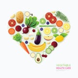 O coração dos cuidados médicos do alimento do vegetal e do fruto de Infographic dá forma ilustração stock O coração dos cuidados médicos do alimento do vegetal e do fruto de Infographic dá forma ilustração stock