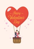 O dia de Valentim feliz com pares está beijando no balão grande do coração ilustração stock O dia de Valentim feliz com pares está beijando no balão grande do coração ilustração stock