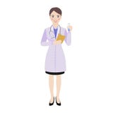 O doutor da menina em um vestido médico com um estetoscópio guarda um tubo de ensaio em sua mão ilustração stock O doutor da menina em um vestido médico com um estetoscópio guarda um tubo de ensaio em sua mão ilustração stock