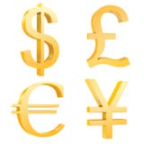 O dólar do ouro, libra, euro, yuan assina Fotografia de Stock Royalty Free O dólar do ouro, libra, euro, yuan assina Fotografia de Stock Royalty Free