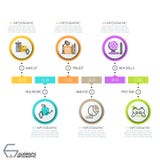 O espaço temporal horizontal, 6 elementos redondos com linha fina ícones ilustração do vetor O espaço temporal horizontal, 6 elementos redondos com linha fina ícones ilustração do vetor