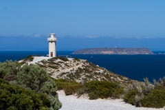O farol icônico de Spencer do cabo em Innes National Park no fotos de stock O farol icônico de Spencer do cabo em Innes National Park no fotos de stock