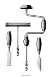 O formão e a broca do vintage entregam o clipart do desenho isolados no branco ilustração do vetor O formão e a broca do vintage entregam o clipart do desenho isolados no branco ilustração do vetor