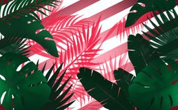 O fundo tropical, verde sae em uma cor roxa, listras ilustração stock O fundo tropical, verde sae em uma cor roxa, listras ilustração stock