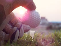 O golfe no T branco no gramado verde l? ? luz do sol imagem de stock royalty free O golfe no T branco no gramado verde l? ? luz do sol imagem de stock royalty free