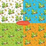 O grupo de testes padrões sem emenda com com uma rã verde encontra-se no colo ilustração do vetor O grupo de testes padrões sem emenda com com uma rã verde encontra-se no colo ilustração do vetor