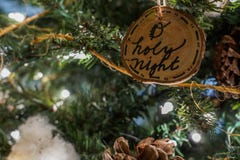 O holy night christmas ornament on the tree stock image O holy night christmas ornament on the tree stock image