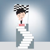 O homem de negócios e o indicador apontam em você na escada superior do sucesso e do fundo da bandeira do revestimento do vencedo ilustração royalty free O homem de negócios e o indicador apontam em você na escada superior do sucesso e do fundo da bandeira do revestimento do vencedo ilustração royalty free