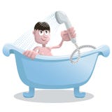 O homem toma um chuveiro no banheiro ilustração stock O homem toma um chuveiro no banheiro ilustração stock