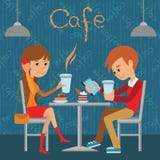 O indivíduo e a menina estão sentando-se em um café Vector a ilustração do menu do molde, do folheto, do café dos insetos ou do r ilustração do vetor O indivíduo e a menina estão sentando-se em um café Vector a ilustração do menu do molde, do folheto, do café dos insetos ou do r ilustração do vetor