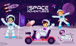 O jogo de crianças e tem o divertimento no espaço na ilustração fresca do projeto da lua, da bandeira ou do cartaz ilustração do vetor O jogo de crianças e tem o divertimento no espaço na ilustração fresca do projeto da lua, da bandeira ou do cartaz ilustração do vetor