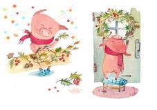 O leitão decora a casa pelo ano novo ilustração do vetor O leitão decora a casa pelo ano novo ilustração do vetor