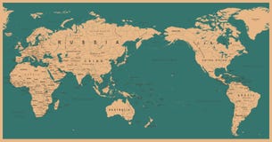 O mapa do mundo político o Pacífico do vintage centrou-se ilustração stock O mapa do mundo político o Pacífico do vintage centrou-se ilustração stock