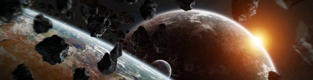 O panorama do sistema distante do planeta no espaço 3D que rende elementos desta imagem forneceu pela NASA ilustração stock O panorama do sistema distante do planeta no espaço 3D que rende elementos desta imagem forneceu pela NASA ilustração stock