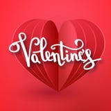 O projeto de cartão escrito à mão do cartão de texto do vetor feliz do dia de Valentim com papel 3d realístico cortou o balão e o ilustração stock O projeto de cartão escrito à mão do cartão de texto do vetor feliz do dia de Valentim com papel 3d realístico cortou o balão e o ilustração stock