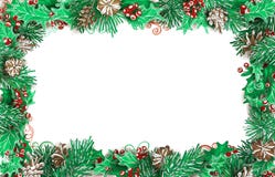 O quadro horizontal do Natal do pinho ramifica com cones e azevinho ilustração royalty free O quadro horizontal do Natal do pinho ramifica com cones e azevinho ilustração royalty free