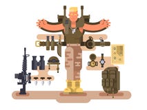 O recruta e a munição militares do soldado projetam horizontalmente ilustração royalty free O recruta e a munição militares do soldado projetam horizontalmente ilustração royalty free
