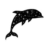 O vetor modelou o golfinho, a lua e estrelas polares, constelações do espaço Cópia animal onamental bonita, aurora boreal ilustração do vetor O vetor modelou o golfinho, a lua e estrelas polares, constelações do espaço Cópia animal onamental bonita, aurora boreal ilustração do vetor