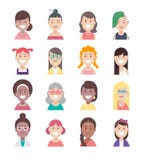 O ícone liso do avatar dos povos da diversidade ajustou-se, caráteres das mulheres do vetor ilustração stock O ícone liso do avatar dos povos da diversidade ajustou-se, caráteres das mulheres do vetor ilustração stock