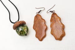 Oak Leaf Earrings. Acorn Pendant. Stock Photography Oak Leaf Earrings. Acorn Pendant. Stock Photography
