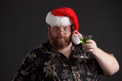 Obese Man In Santa Hat Stock Image Obese Man In Santa Hat Stock Image