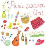 Objets de pique-nique pour la date romantique d'été illustration libre de droits Objets de pique-nique pour la date romantique d'été illustration libre de droits
