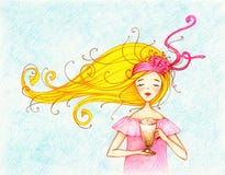 Obrazek młoda piękna kobieta z filiżanką latte royalty ilustracja Obrazek młoda piękna kobieta z filiżanką latte royalty ilustracja