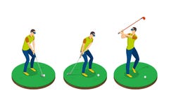 Obsługuje bawić się golfa, wektoru 3d isometric ilustracja Golfowe huśtawek sceny, odosobneni projektów elementy ilustracja wektor Obsługuje bawić się golfa, wektoru 3d isometric ilustracja Golfowe huśtawek sceny, odosobneni projektów elementy ilustracja wektor
