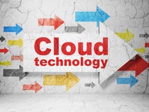 Obłoczny networking pojęcie: strzała z Obłoczną technologią na grunge ściany tle Obrazy Stock Obłoczny networking pojęcie: strzała z Obłoczną technologią na grunge ściany tle Obrazy Stock