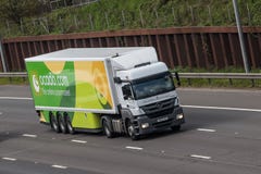 Ocado lorry in motion on the motorway royalty free stock image Ocado lorry in motion on the motorway royalty free stock image