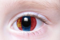 Occhio umano con la bandiera nazionale della Mongolia fotografia stock Occhio umano con la bandiera nazionale della Mongolia fotografia stock