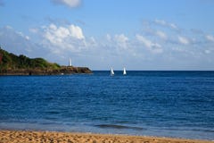 Ocean Scene with Sailboats and Lighthouse Royalty Free Stock Photos Ocean Scene with Sailboats and Lighthouse Royalty Free Stock Photos