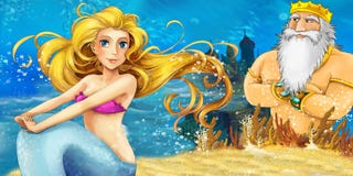 Oceano dos desenhos animados e a sereia ilustração do vetor Oceano dos desenhos animados e a sereia ilustração do vetor