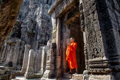 Monk in Bayon Temple, Angkor Thom stock photos Monk in Bayon Temple, Angkor Thom stock photos