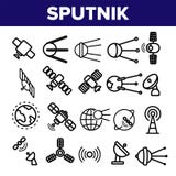 Oczodołowego sputnika Liniowego wektoru Cienkie ikony Ustawiać ilustracji Oczodołowego sputnika Liniowego wektoru Cienkie ikony Ustawiać ilustracji