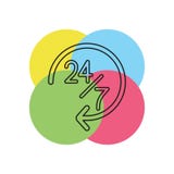 Offene 24 Ikone mit 7 Services, VektorKundendienst vektor abbildung Offene 24 Ikone mit 7 Services, VektorKundendienst vektor abbildung
