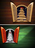 Offenes Fenster mit Weihnachtsbaum vektor abbildung Offenes Fenster mit Weihnachtsbaum vektor abbildung